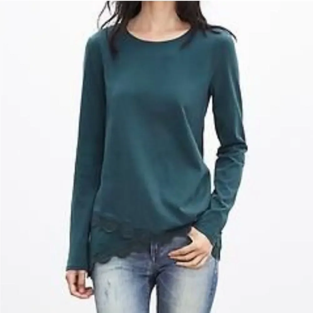 Banana Republic Long Sleeve Lace Teal Top Size Large